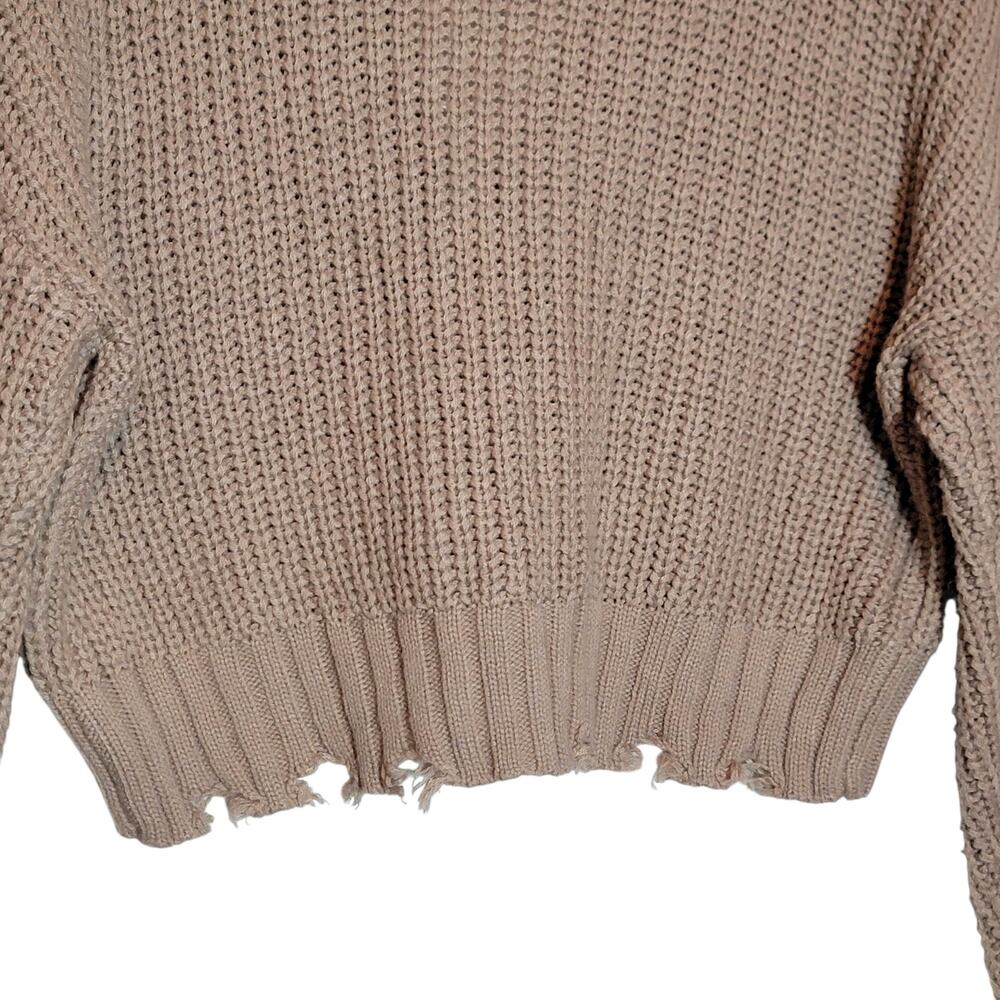 No Comment Tan Distressed Cardigan Sweater V Neck M Grunge Cozy Casual Layering - Picture 7 of 10